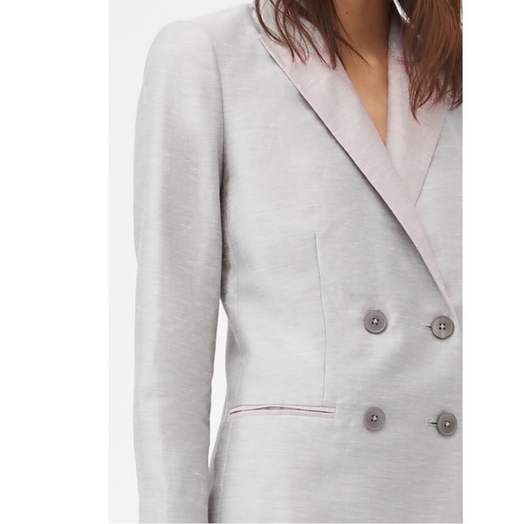 Rebecca Taylor Slub Linen Blend Gray and Pink Double Breasted Blazer Size 10 - Picture 6 of 16
